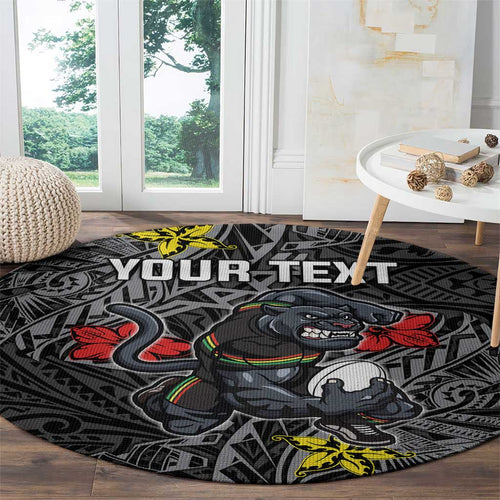 Personalised Penrith Panthers Round Carpet Polynesian Tribal Pattern With Rugby Panther Mascot Art