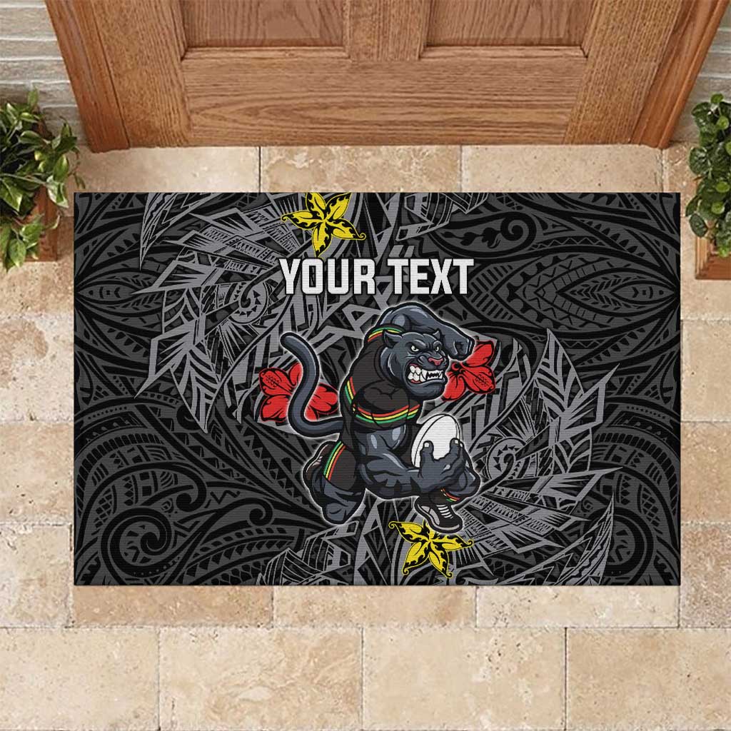 Personalised Penrith Panthers Rubber Doormat Polynesian Tribal Pattern With Rugby Panther Mascot Art