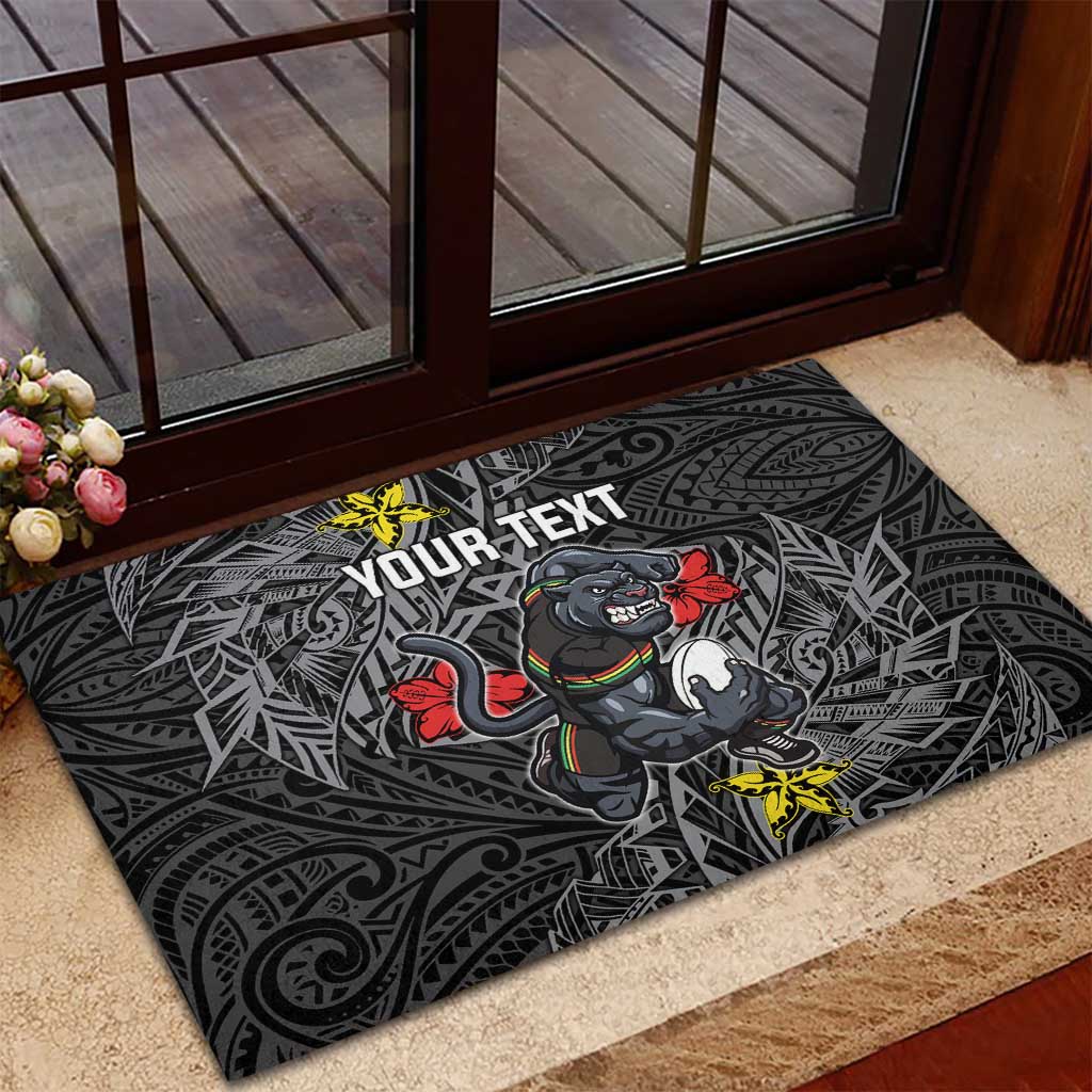 Personalised Penrith Panthers Rubber Doormat Polynesian Tribal Pattern With Rugby Panther Mascot Art