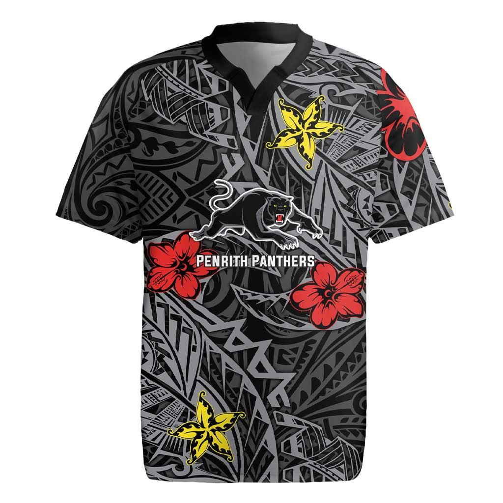 Personalised Penrith Panthers Rugby Jersey Polynesian Tribal Pattern With Rugby Panther Mascot Art