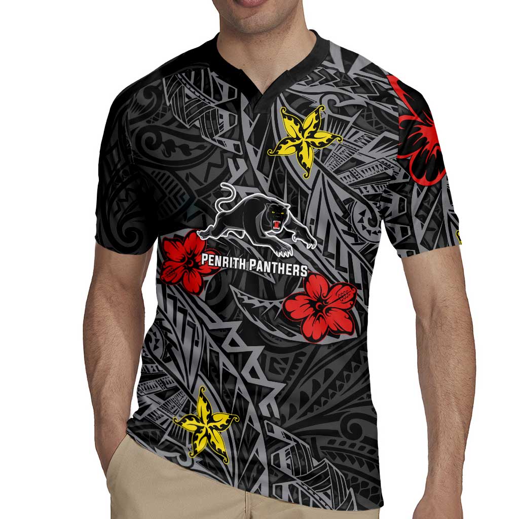 Personalised Penrith Panthers Rugby Jersey Polynesian Tribal Pattern With Rugby Panther Mascot Art