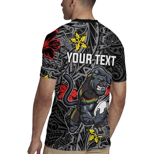 Personalised Penrith Panthers Rugby Jersey Polynesian Tribal Pattern With Rugby Panther Mascot Art