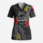 Personalised Penrith Panthers Scrub Top Polynesian Tribal Pattern With Rugby Panther Mascot Art