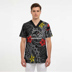 Personalised Penrith Panthers Scrub Top Polynesian Tribal Pattern With Rugby Panther Mascot Art