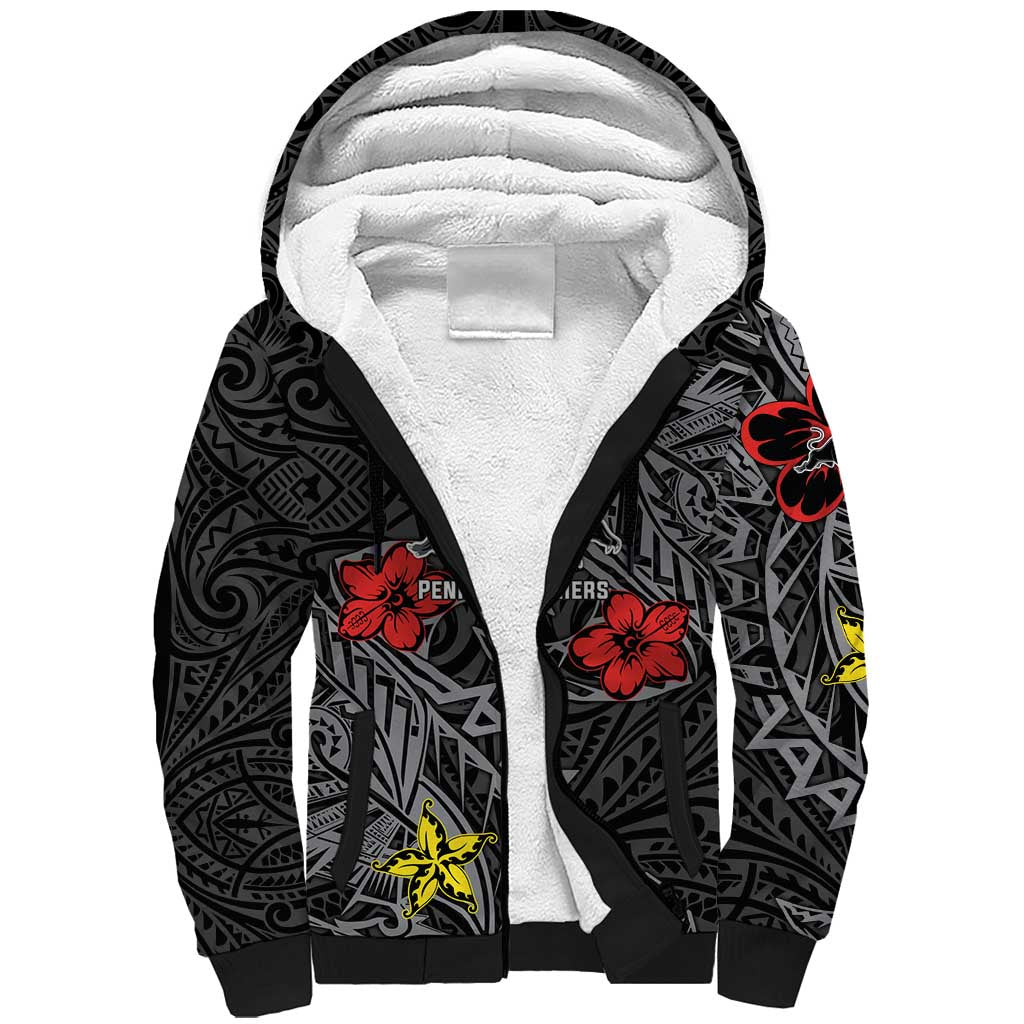 Personalised Penrith Panthers Sherpa Hoodie Polynesian Tribal Pattern With Rugby Panther Mascot Art