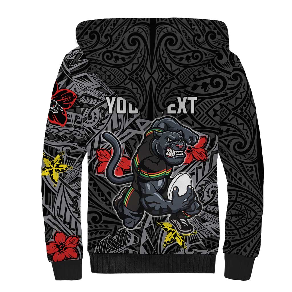 Personalised Penrith Panthers Sherpa Hoodie Polynesian Tribal Pattern With Rugby Panther Mascot Art
