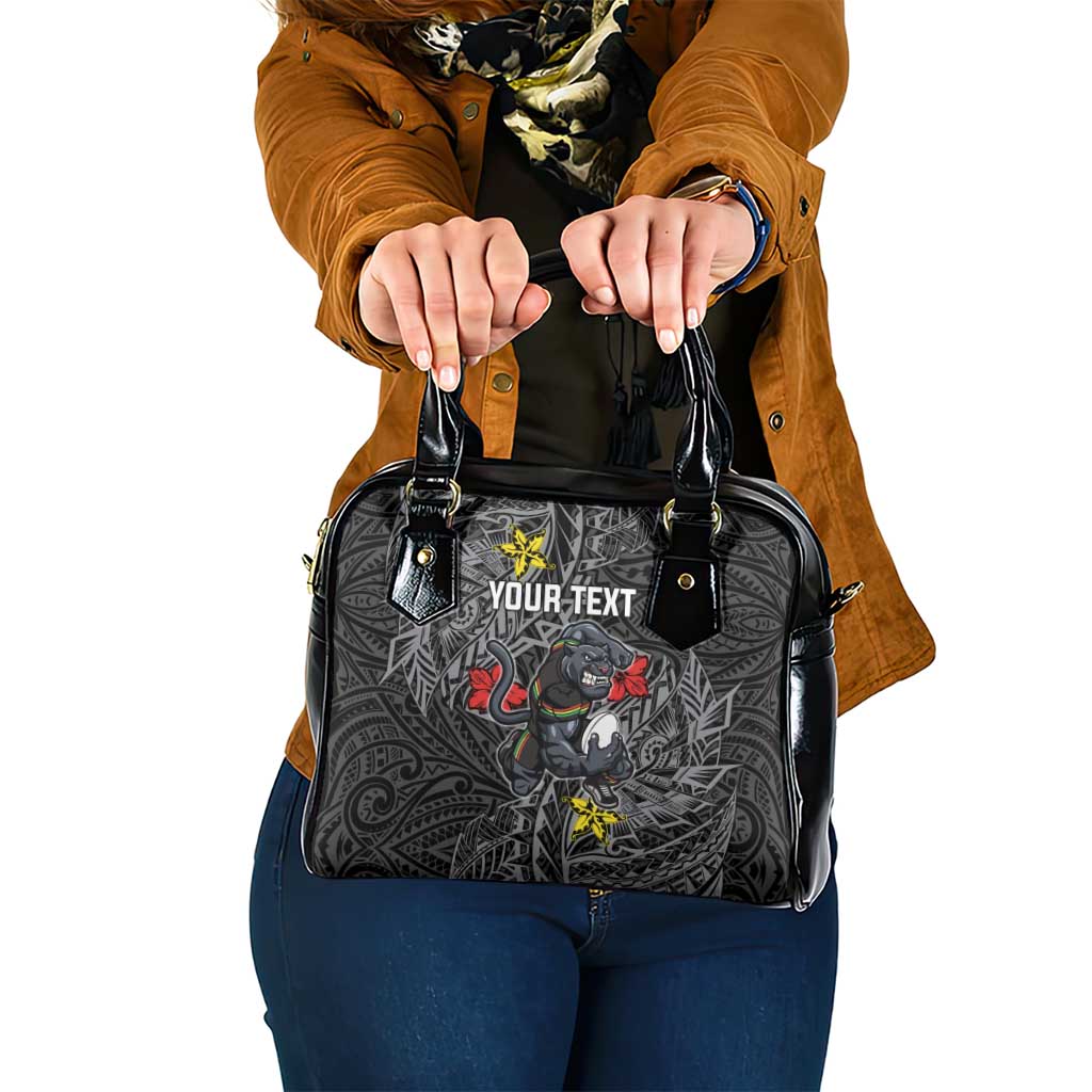 Personalised Penrith Panthers Shoulder Handbag Polynesian Tribal Pattern With Rugby Panther Mascot Art