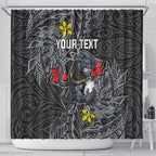 Personalised Penrith Panthers Shower Curtain Polynesian Tribal Pattern With Rugby Panther Mascot Art
