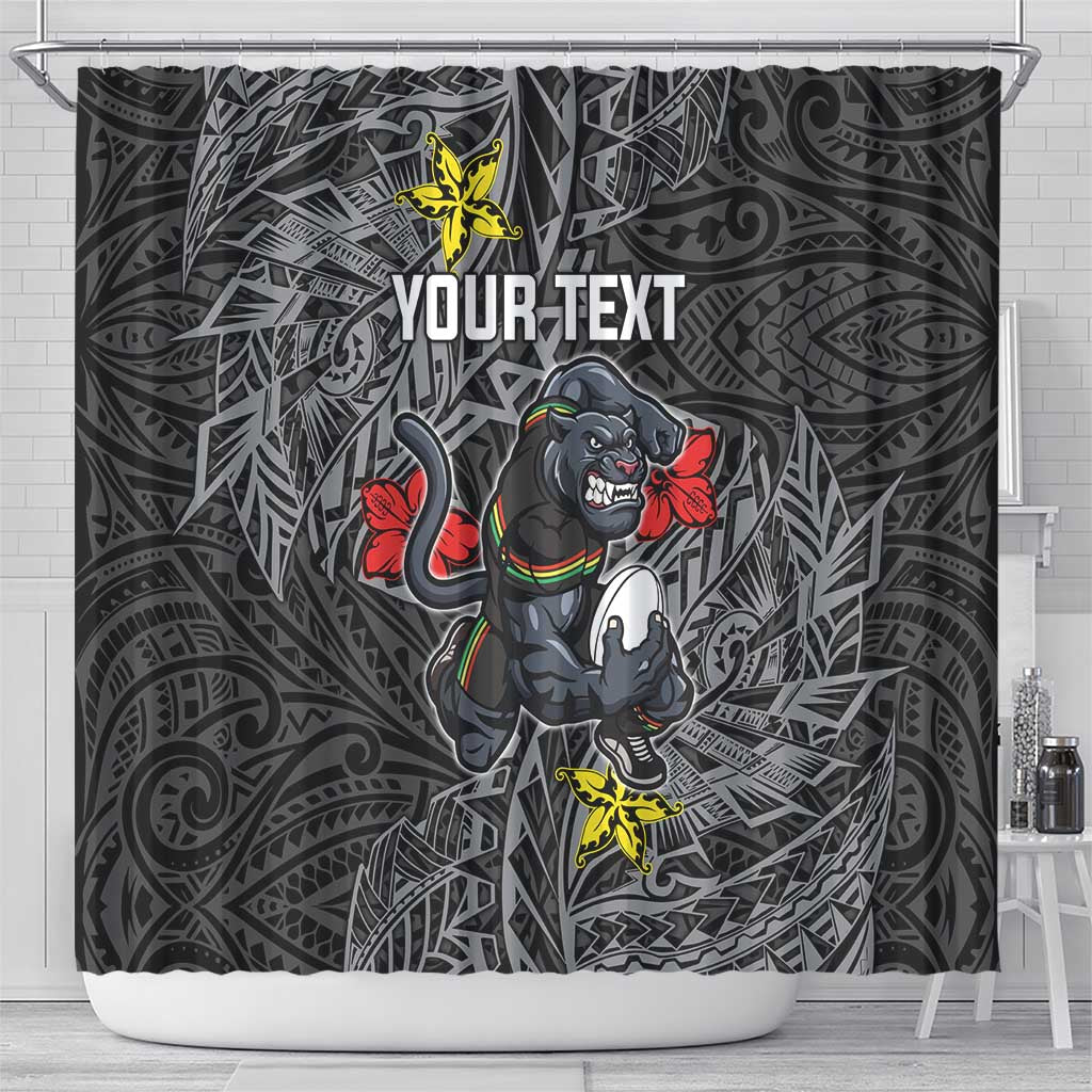 Personalised Penrith Panthers Shower Curtain Polynesian Tribal Pattern With Rugby Panther Mascot Art
