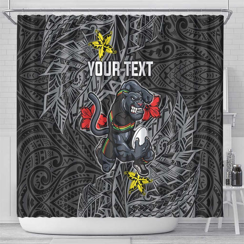 Personalised Penrith Panthers Shower Curtain Polynesian Tribal Pattern With Rugby Panther Mascot Art