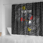 Personalised Penrith Panthers Shower Curtain Polynesian Tribal Pattern With Rugby Panther Mascot Art