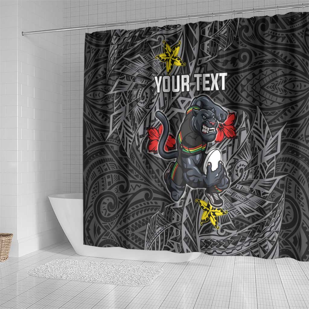 Personalised Penrith Panthers Shower Curtain Polynesian Tribal Pattern With Rugby Panther Mascot Art