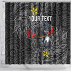 Personalised Penrith Panthers Shower Curtain Polynesian Tribal Pattern With Rugby Panther Mascot Art