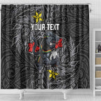 Personalised Penrith Panthers Shower Curtain Polynesian Tribal Pattern With Rugby Panther Mascot Art