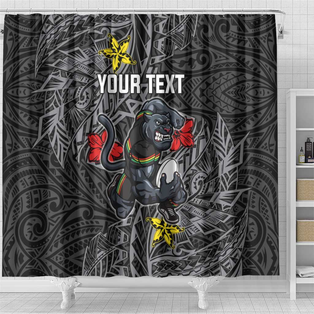 Personalised Penrith Panthers Shower Curtain Polynesian Tribal Pattern With Rugby Panther Mascot Art
