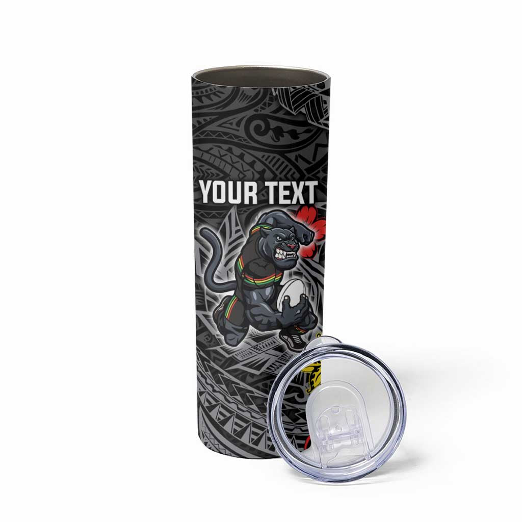 Personalised Penrith Panthers Skinny Tumbler Polynesian Tribal Pattern With Rugby Panther Mascot Art