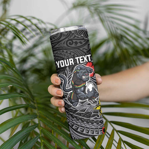 Personalised Penrith Panthers Skinny Tumbler Polynesian Tribal Pattern With Rugby Panther Mascot Art