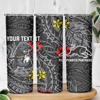 Personalised Penrith Panthers Skinny Tumbler Polynesian Tribal Pattern With Rugby Panther Mascot Art