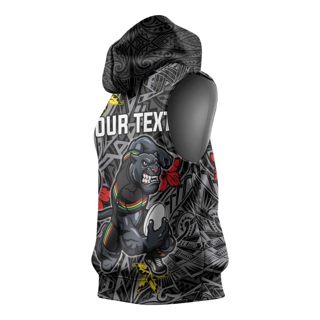 Personalised Penrith Panthers Sleeveless Hoodie Polynesian Tribal Pattern With Rugby Panther Mascot Art