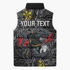 Personalised Penrith Panthers Sleeveless Puffer Jacket Polynesian Tribal Pattern With Rugby Panther Mascot Art