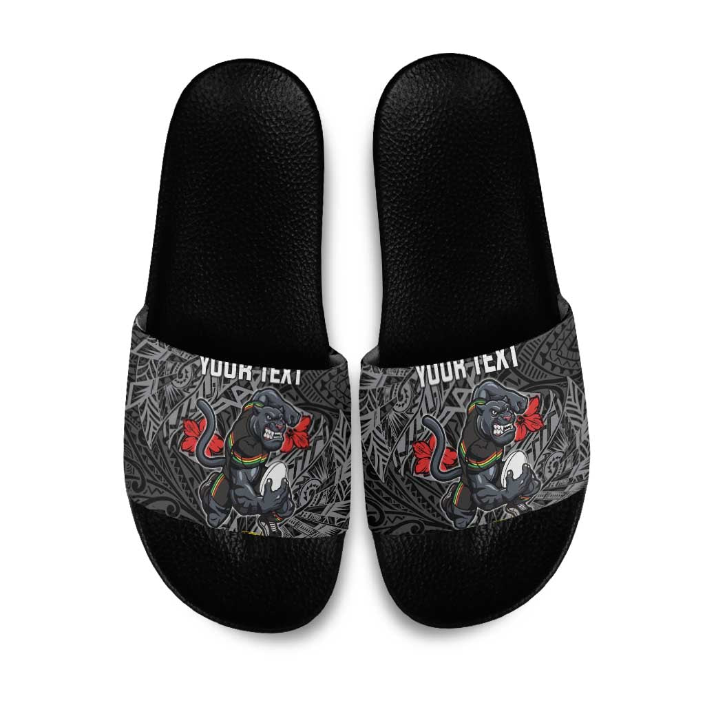 Personalised Penrith Panthers Slide Sandals Polynesian Tribal Pattern With Rugby Panther Mascot Art