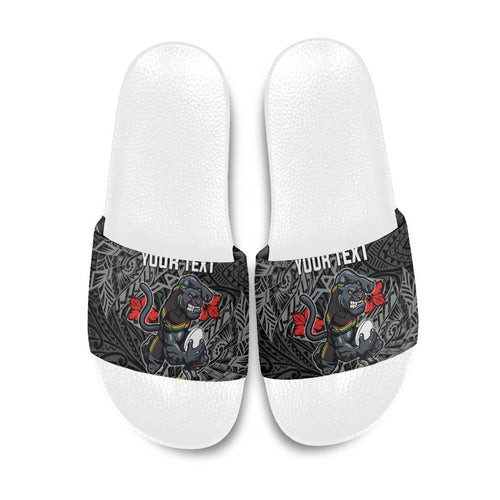 Personalised Penrith Panthers Slide Sandals Polynesian Tribal Pattern With Rugby Panther Mascot Art