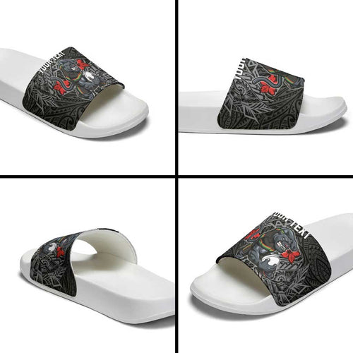 Personalised Penrith Panthers Slide Sandals Polynesian Tribal Pattern With Rugby Panther Mascot Art
