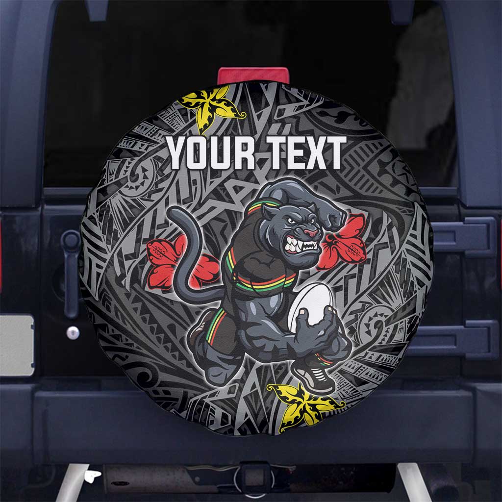 Personalised Penrith Panthers Spare Tire Cover Polynesian Tribal Pattern With Rugby Panther Mascot Art