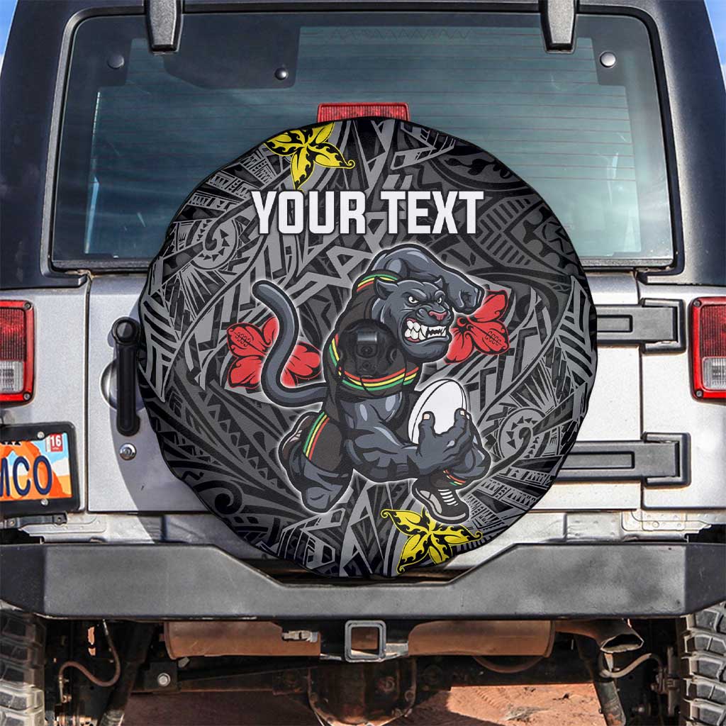 Personalised Penrith Panthers Spare Tire Cover Polynesian Tribal Pattern With Rugby Panther Mascot Art