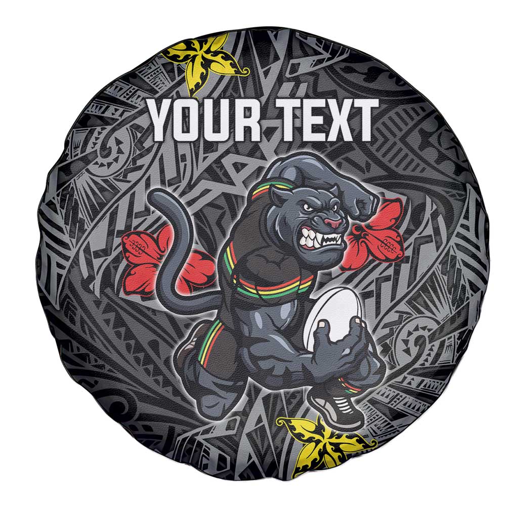 Personalised Penrith Panthers Spare Tire Cover Polynesian Tribal Pattern With Rugby Panther Mascot Art