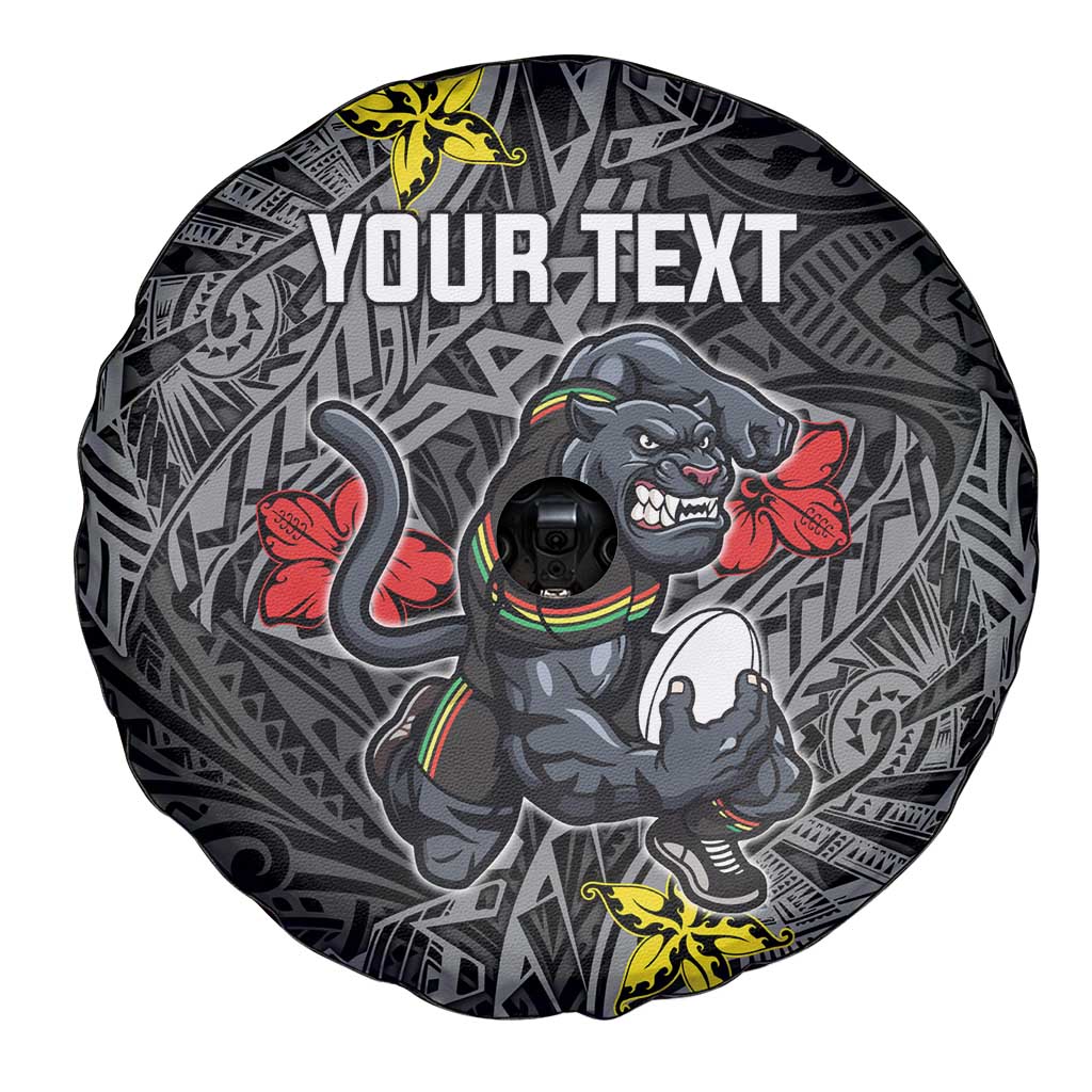 Personalised Penrith Panthers Spare Tire Cover Polynesian Tribal Pattern With Rugby Panther Mascot Art