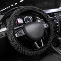 Penrith Panthers Steering Wheel Cover Polynesian Tribal Pattern With Rugby Panther Mascot Art