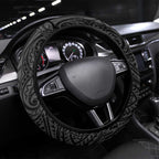 Penrith Panthers Steering Wheel Cover Polynesian Tribal Pattern With Rugby Panther Mascot Art