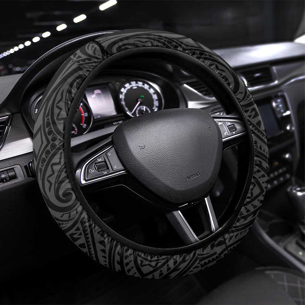 Penrith Panthers Steering Wheel Cover Polynesian Tribal Pattern With Rugby Panther Mascot Art