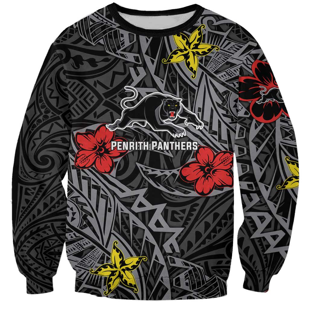 Personalised Penrith Panthers Sweatshirt Polynesian Tribal Pattern With Rugby Panther Mascot Art
