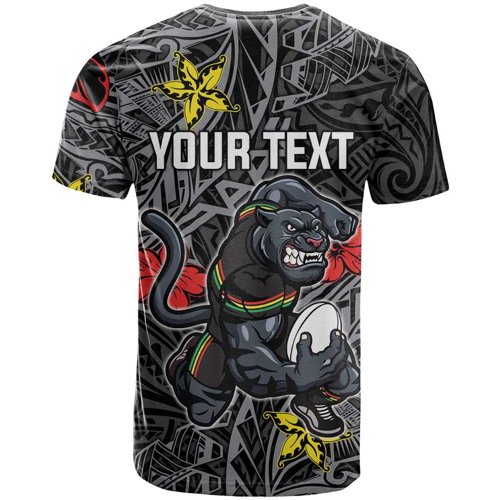 Personalised Penrith Panthers T Shirt Polynesian Tribal Pattern With Rugby Panther Mascot Art
