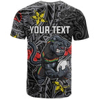 Personalised Penrith Panthers T Shirt Polynesian Tribal Pattern With Rugby Panther Mascot Art
