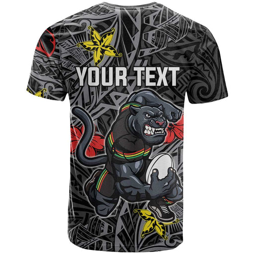 Personalised Penrith Panthers T Shirt Polynesian Tribal Pattern With Rugby Panther Mascot Art