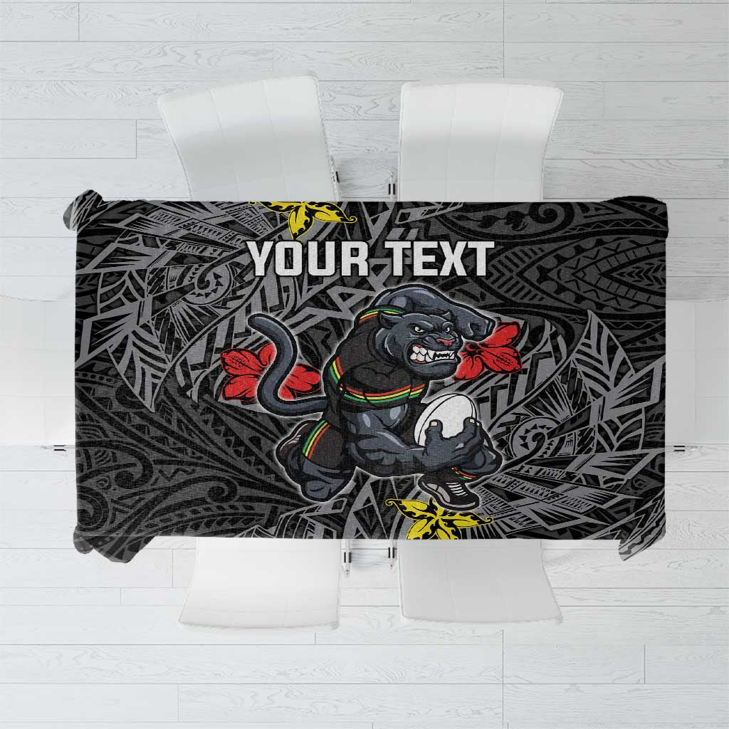 Personalised Penrith Panthers Tablecloth Polynesian Tribal Pattern With Rugby Panther Mascot Art