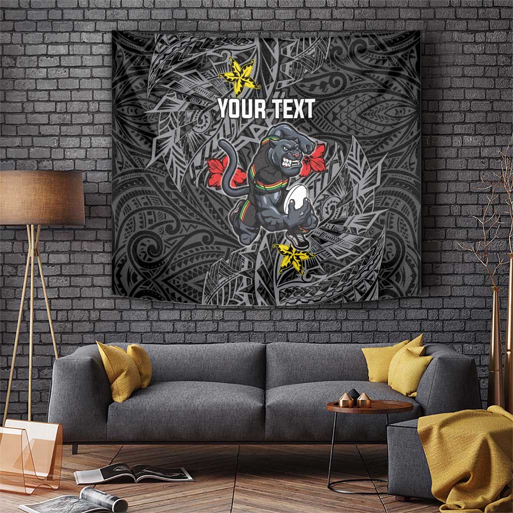 Personalised Penrith Panthers Tapestry Polynesian Tribal Pattern With Rugby Panther Mascot Art