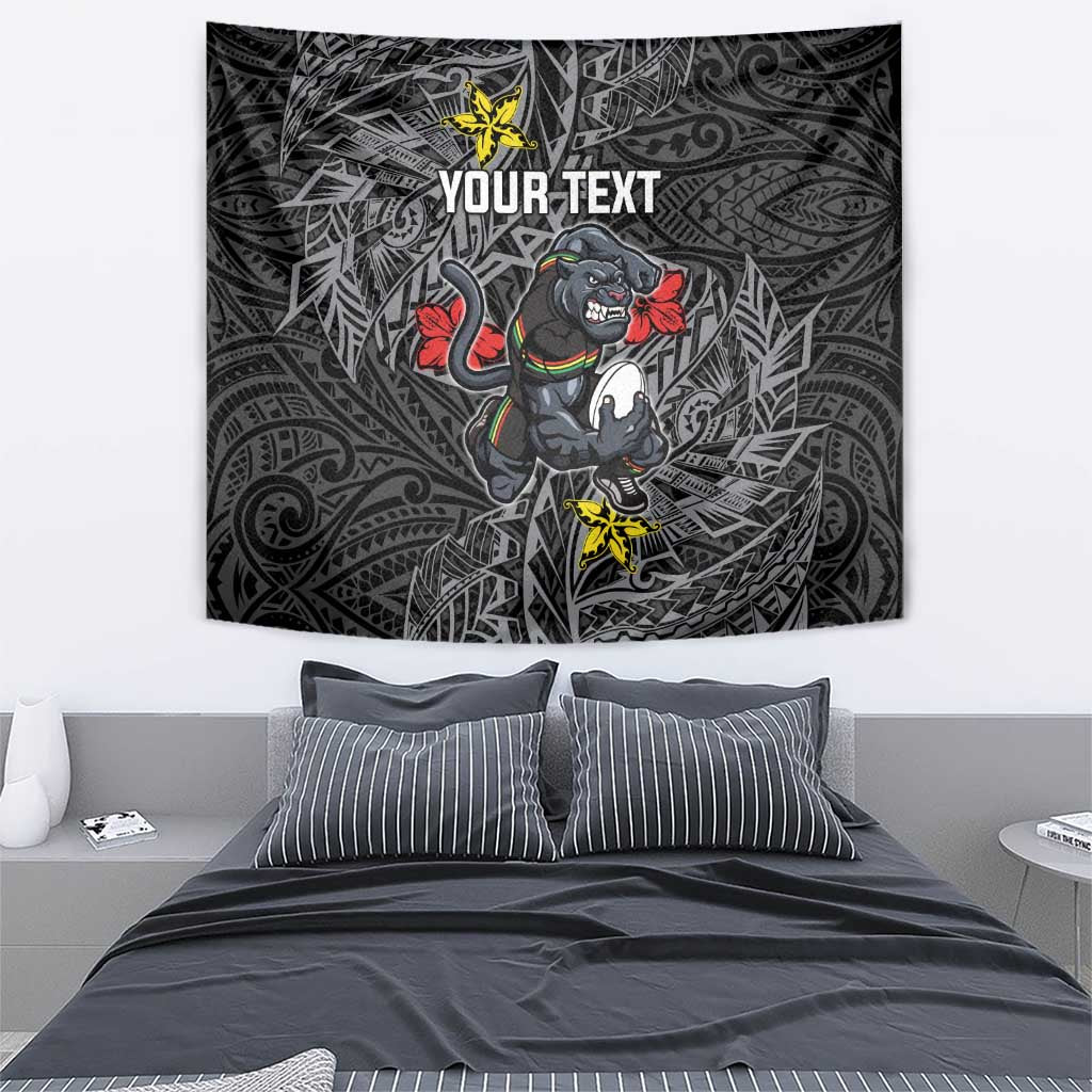 Personalised Penrith Panthers Tapestry Polynesian Tribal Pattern With Rugby Panther Mascot Art