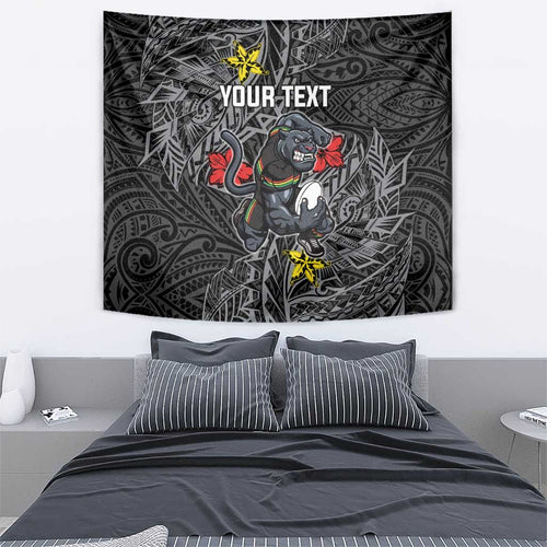 Personalised Penrith Panthers Tapestry Polynesian Tribal Pattern With Rugby Panther Mascot Art