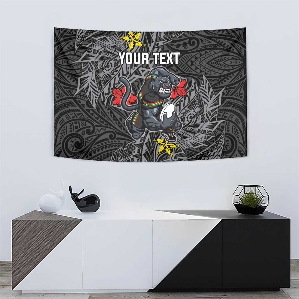 Personalised Penrith Panthers Tapestry Polynesian Tribal Pattern With Rugby Panther Mascot Art