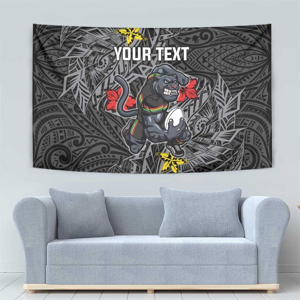 Personalised Penrith Panthers Tapestry Polynesian Tribal Pattern With Rugby Panther Mascot Art