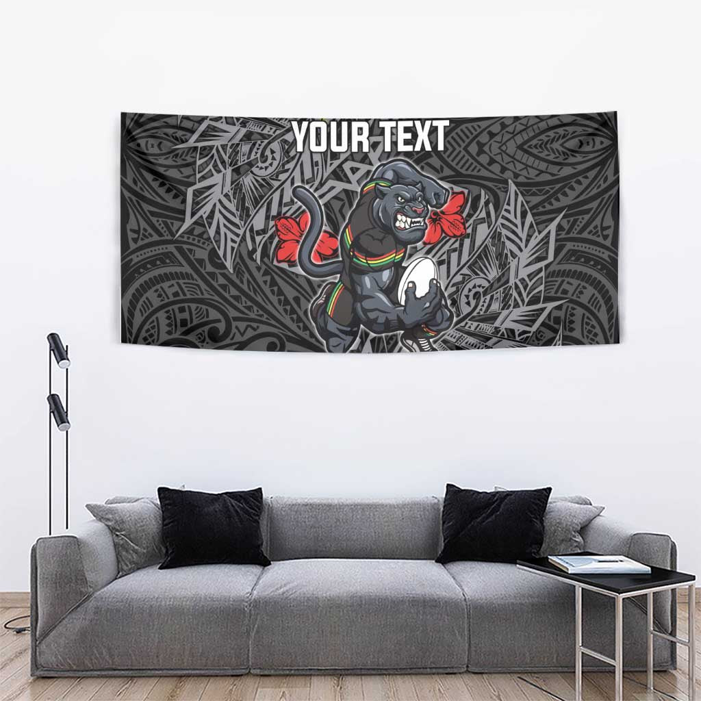 Personalised Penrith Panthers Tapestry Polynesian Tribal Pattern With Rugby Panther Mascot Art