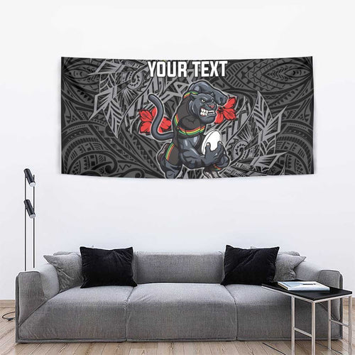 Personalised Penrith Panthers Tapestry Polynesian Tribal Pattern With Rugby Panther Mascot Art