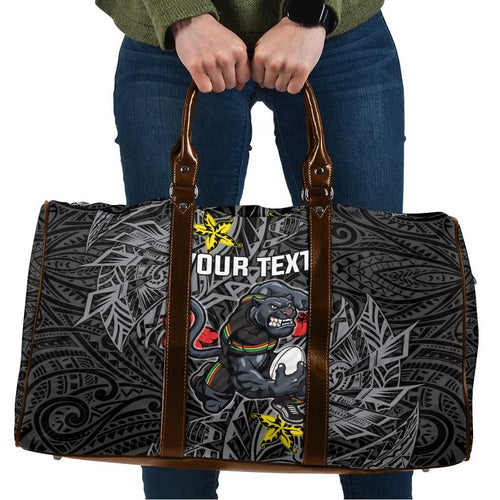 Personalised Penrith Panthers Travel Bag Polynesian Tribal Pattern With Rugby Panther Mascot Art