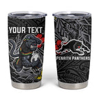 Personalised Penrith Panthers Tumbler Cup Polynesian Tribal Pattern With Rugby Panther Mascot Art