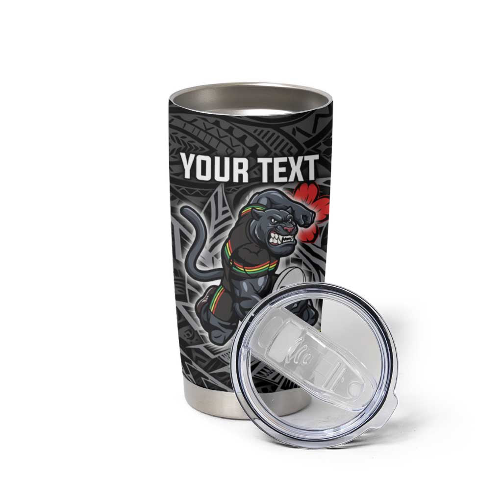 Personalised Penrith Panthers Tumbler Cup Polynesian Tribal Pattern With Rugby Panther Mascot Art