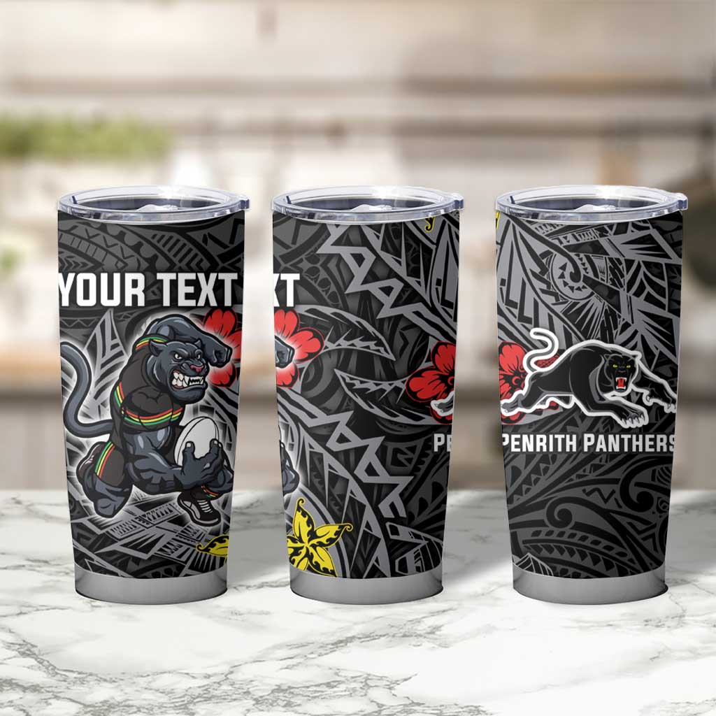 Personalised Penrith Panthers Tumbler Cup Polynesian Tribal Pattern With Rugby Panther Mascot Art
